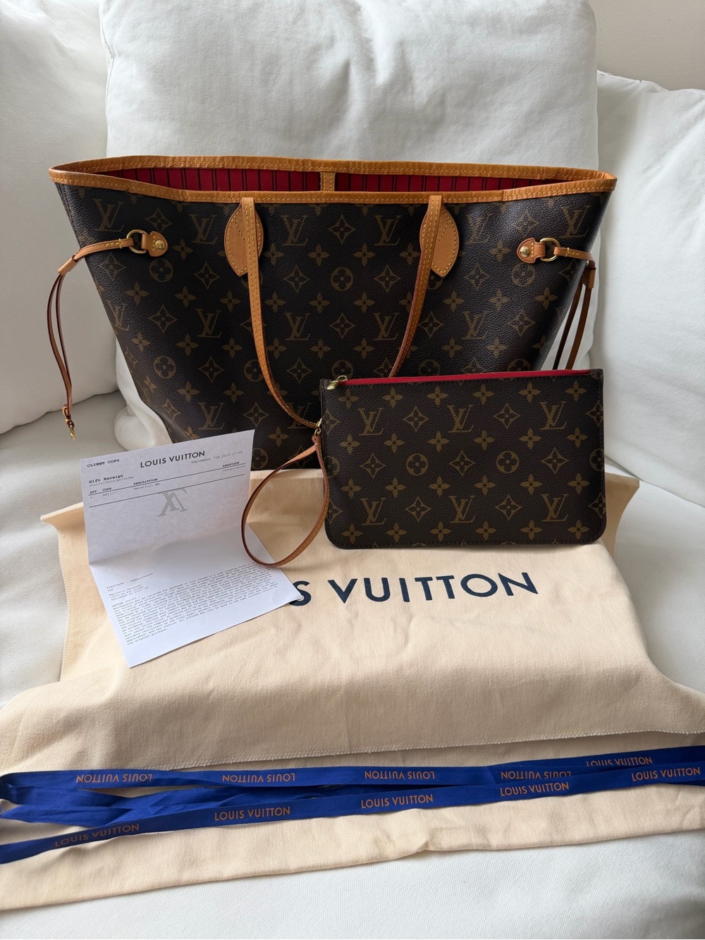 Louis Vuitton Monogram Neverfull MM Tote in Brown with Red Interior